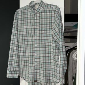 Billy Reid Men’s Button Down Cotton Shirt White, Grey, Green Sz L Standard Cut